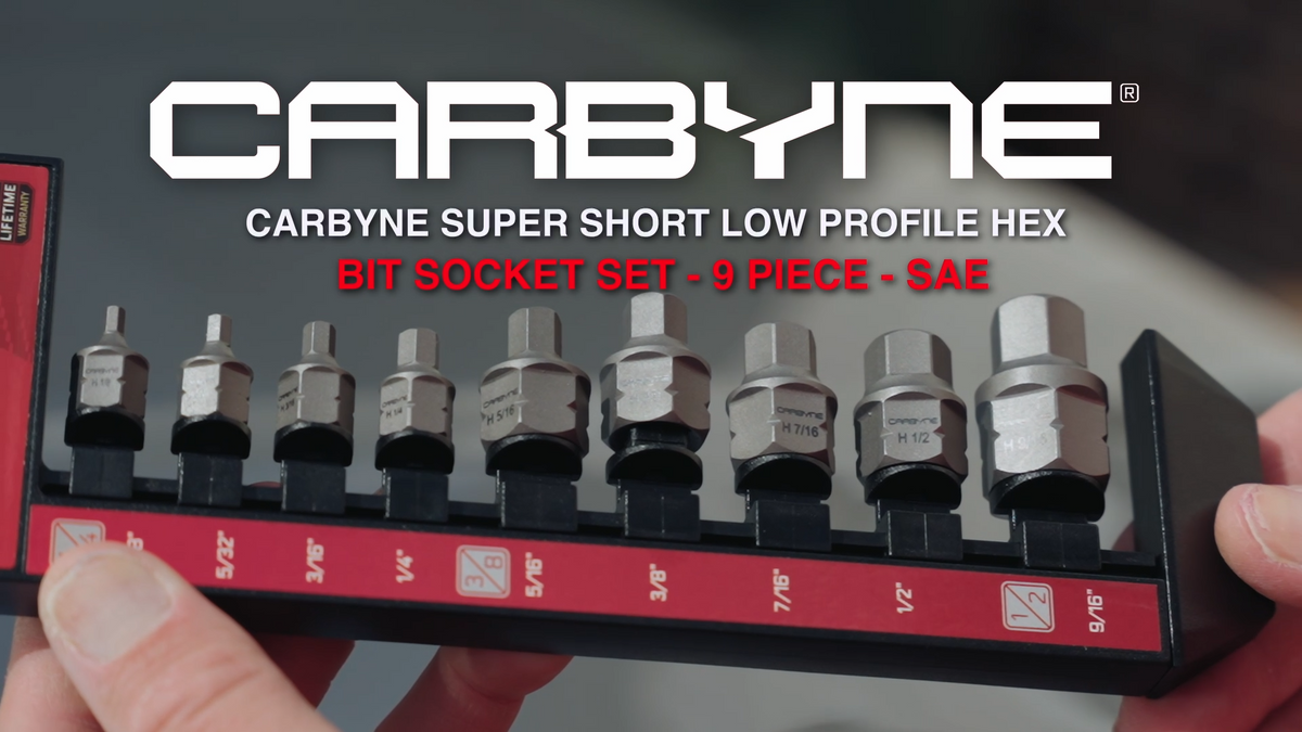 CARBYNE 9 Piece Low Profile Hex Bit Socket Set - SAE Stubby Allen