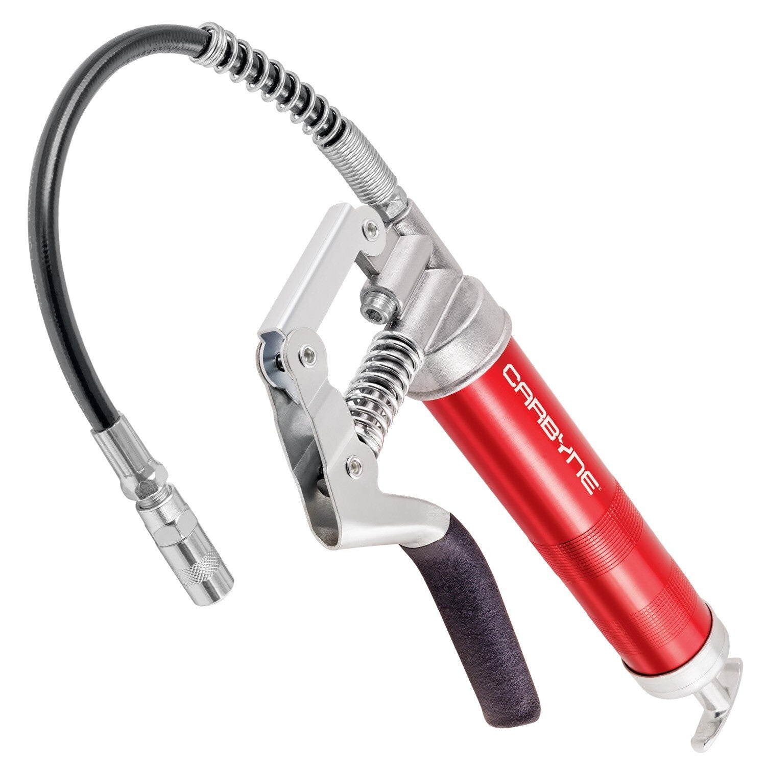 CARBYNE Mini Grease Gun - Pistol Grip, 3000 PSI, Anodized Aluminum Barrel, Heavy Duty Professional Quality. 12" Flex Hose and 4" Rigid Extension - Carbyne Tools