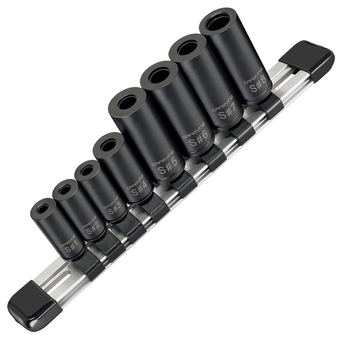CARBYNE 8-Piece Tap Socket Set – Tap Sockets for 1/4” & 3/8” Drive, Fits MCTI Standard, Metric & 1/8” NPT Taps – Cam Retention, Cr-V Steel Machinist Tools