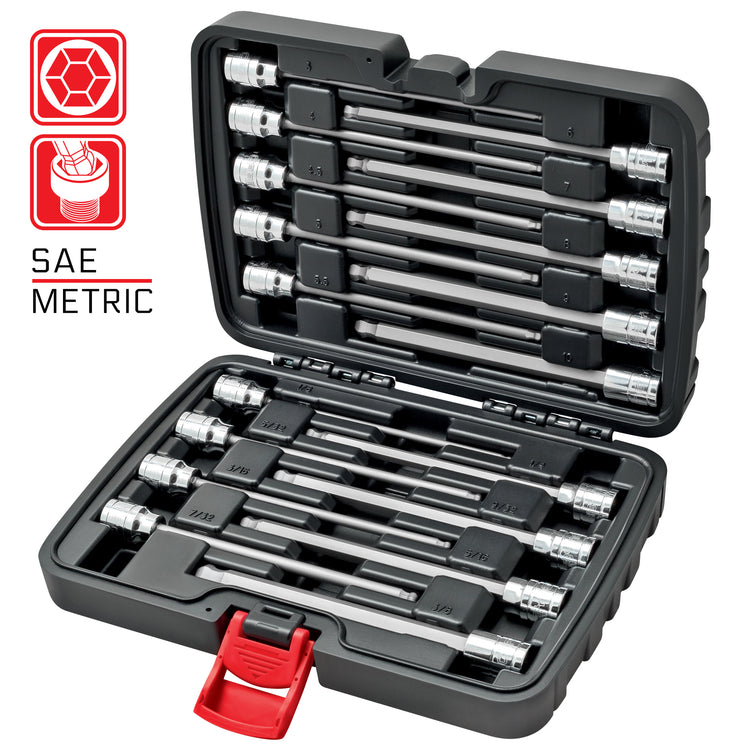 CARBYNE 50 Piece Master Torx, SAE & Metric Hex Bit Socket Set AND 18 Piece Extra Long Hex Bit Socket Set (SAE & Metric). 68 Standard & Extra Long Hex Bit Sockets. - Carbyne Tools