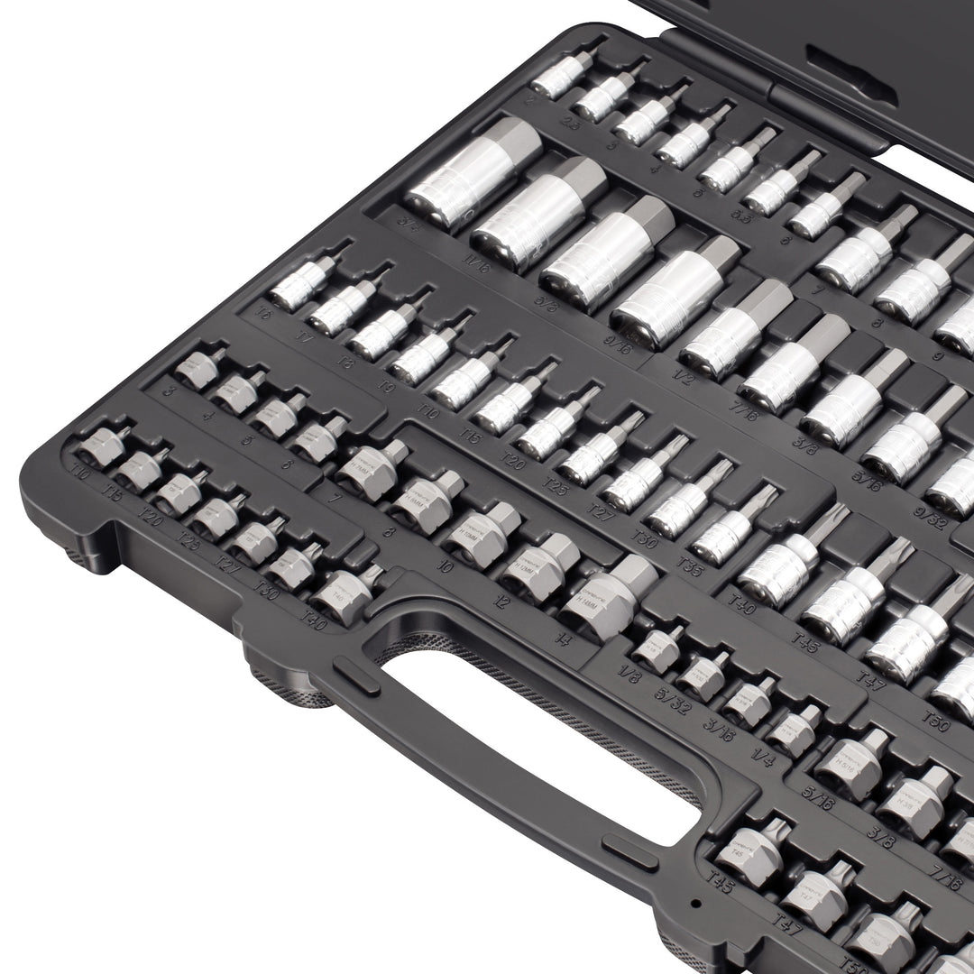 Carbyne 80 Piece Torx, SAE Hex & Metric Hex Bit Socket Set with 30 Super Short Bit Sockets, Cr-V Steel Sockets, S2 Steel Bits, Durable Storage Case - Carbyne Tools