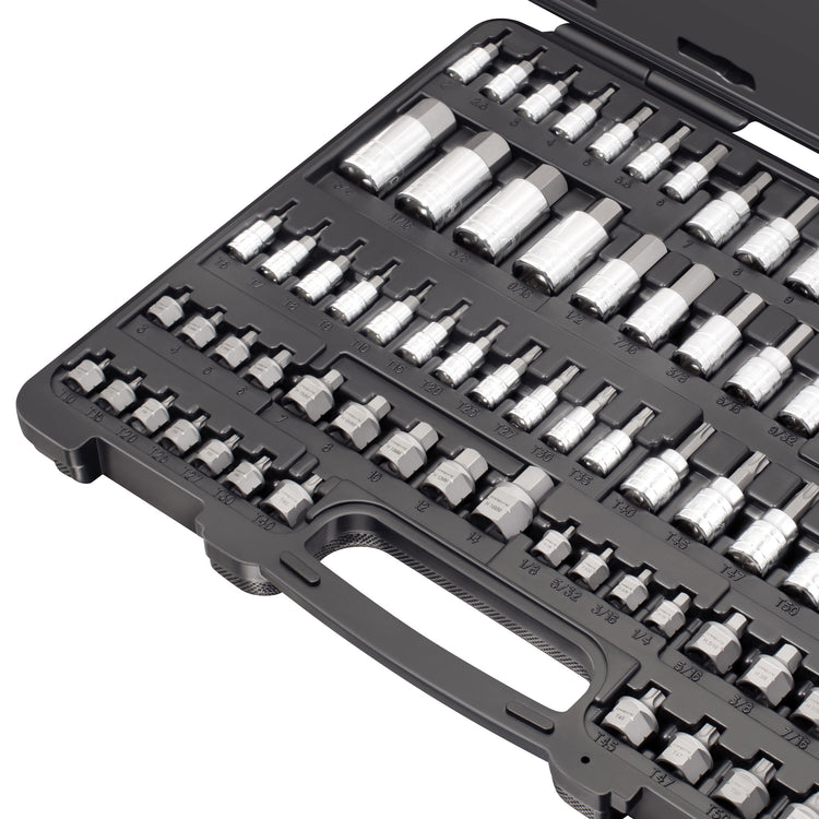 Carbyne 80 Piece Torx, SAE Hex & Metric Hex Bit Socket Set with 30 Super Short Bit Sockets, Cr-V Steel Sockets, S2 Steel Bits, Durable Storage Case - Carbyne Tools