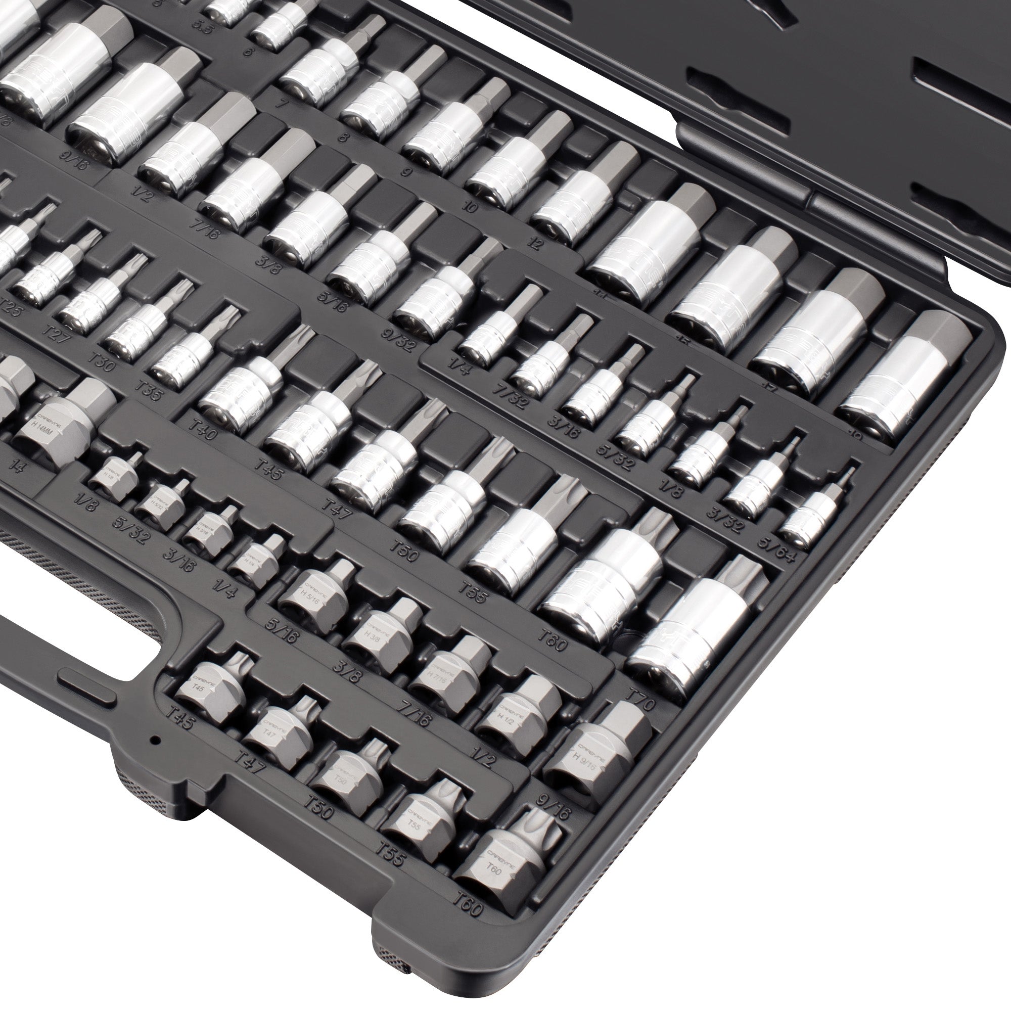 Carbyne 80 Piece Torx, SAE Hex & Metric Hex Bit Socket Set with 30 Super Short Bit Sockets, Cr-V Steel Sockets, S2 Steel Bits, Durable Storage Case - Carbyne Tools