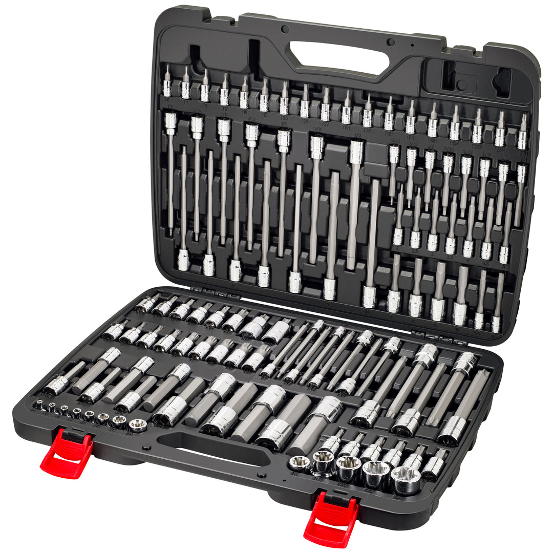 CARBYNE 114-Piece Master Metric & SAE Hex (Allen), Torx and XZN Triple Square Bit Socket Set | S2 Steel Bits, CrV Steel Sockets, Corrosion Resistance, Durable Case | 1/4", 3/8" & 1/2" Dr.