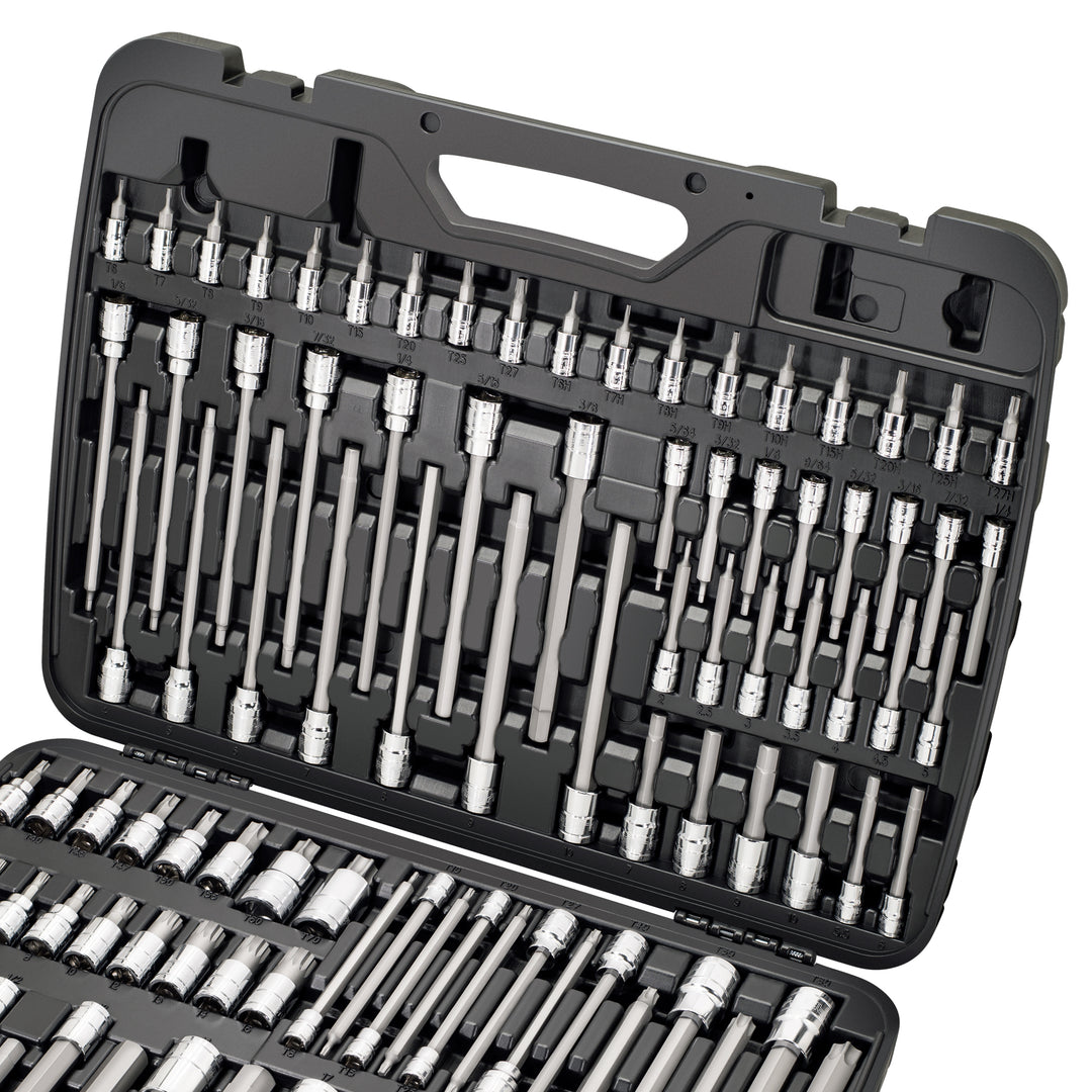 CARBYNE 114-Piece Master Metric & SAE Hex (Allen), Torx and XZN Triple Square Bit Socket Set | S2 Steel Bits, CrV Steel Sockets, Corrosion Resistance, Durable Case | 1/4", 3/8" & 1/2" Dr.
