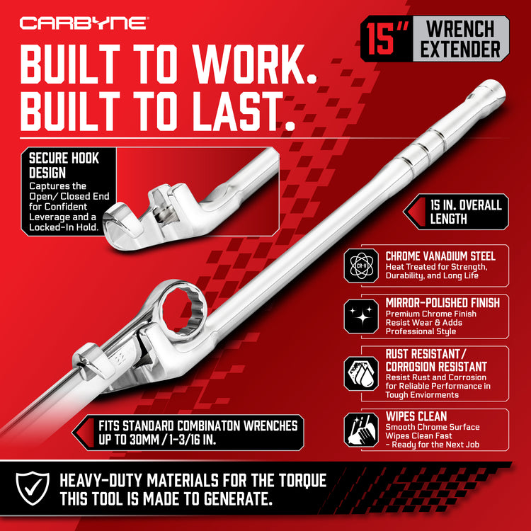 15 in. Wrench Extender - Rusted Bolts, Seized Fasteners, Over-Tightened Nuts, More Torque with Less Effort, Safer than a Cheater Pipe - Carbyne Tools