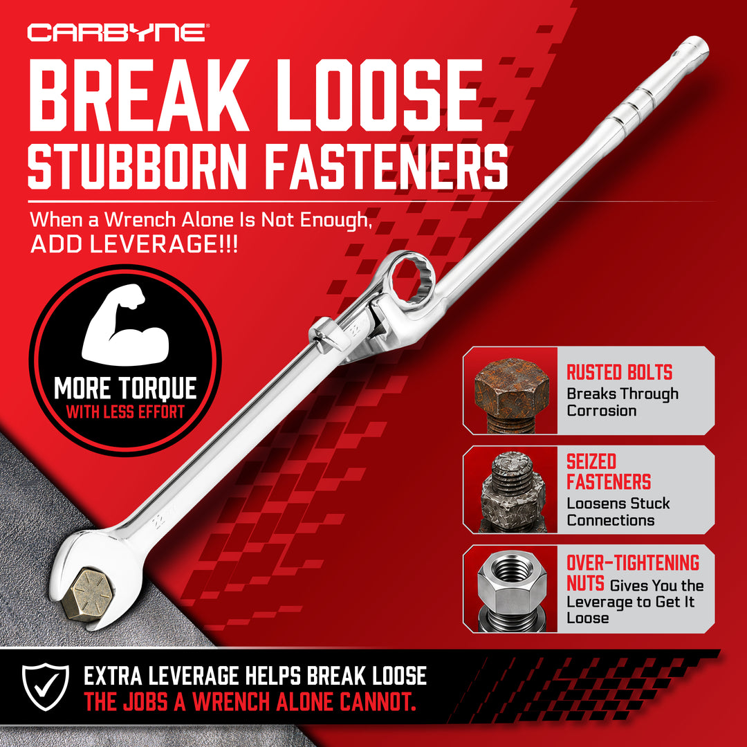 15 in. Wrench Extender - Rusted Bolts, Seized Fasteners, Over-Tightened Nuts, More Torque with Less Effort, Safer than a Cheater Pipe - Carbyne Tools