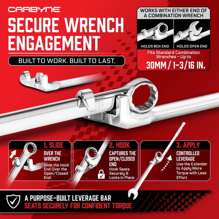 15 in. Wrench Extender - Rusted Bolts, Seized Fasteners, Over-Tightened Nuts, More Torque with Less Effort, Safer than a Cheater Pipe - Carbyne Tools