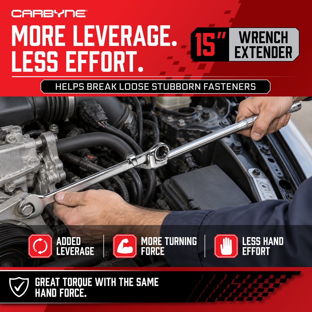 15 in. Wrench Extender - Rusted Bolts, Seized Fasteners, Over-Tightened Nuts, More Torque with Less Effort, Safer than a Cheater Pipe - Carbyne Tools