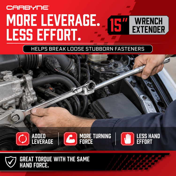 15 in. Wrench Extender - Rusted Bolts, Seized Fasteners, Over-Tightened Nuts, More Torque with Less Effort, Safer than a Cheater Pipe - Carbyne Tools