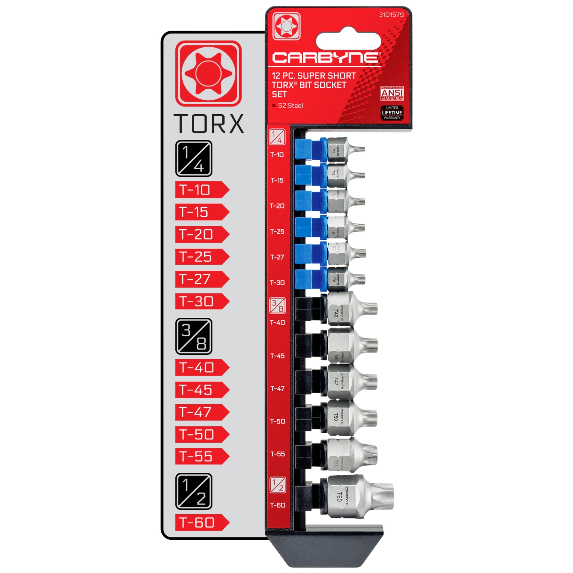 CARBYNE 12 Piece Low Profile Torx Bit Socket Set - Stubby Star