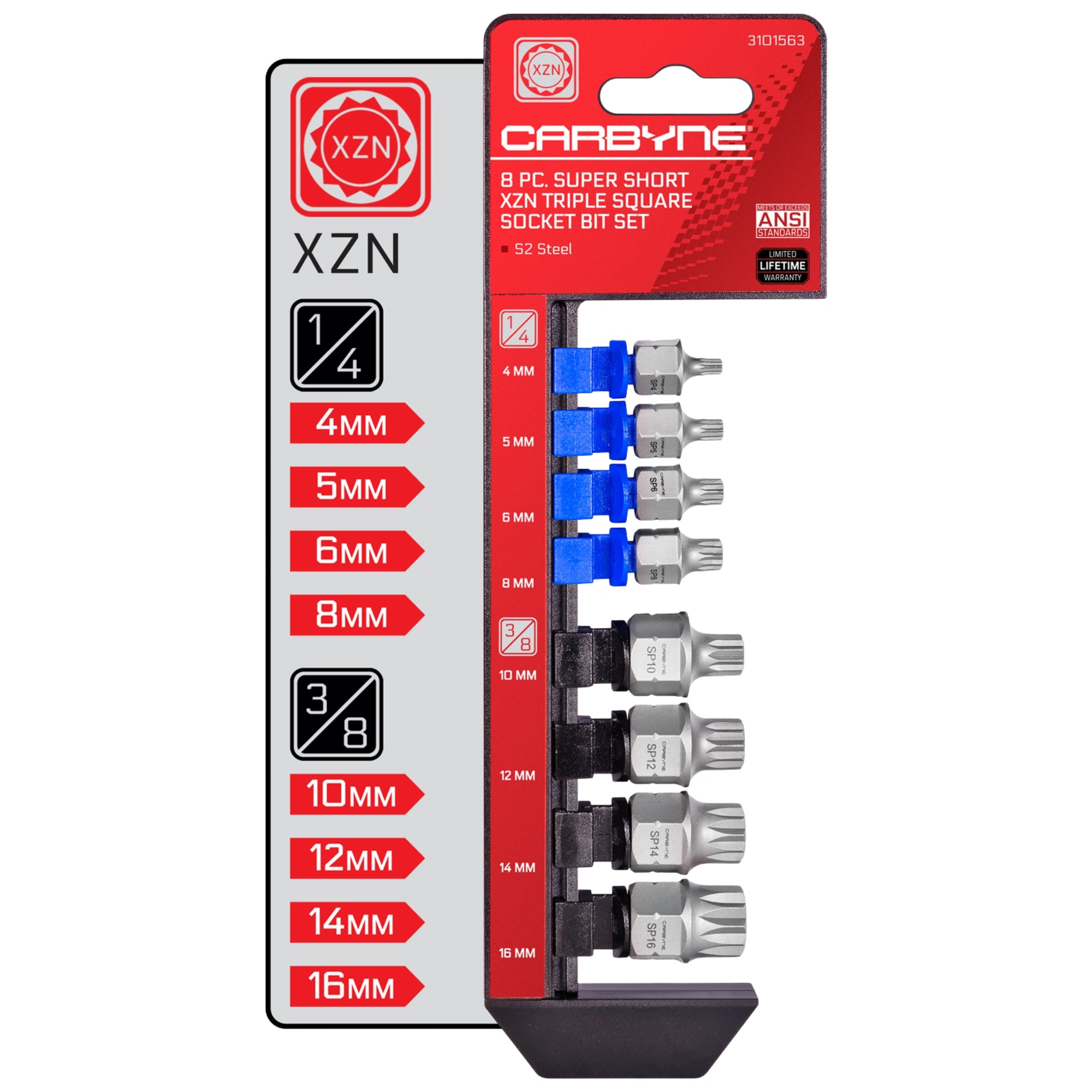 CARBYNE Super Short XZN Triple Square Socket Bit Set - 8 Piece