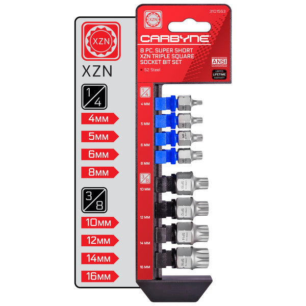 CARBYNE Super Short XZN Triple Square Socket Bit Set - 8 Piece
