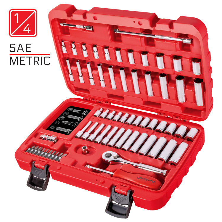 CARBYNE Socket Set - 65 Piece, 1/4" Drive | SAE & Metric, Chrome Vanadium Steel, 6 Point - Carbyne Tools