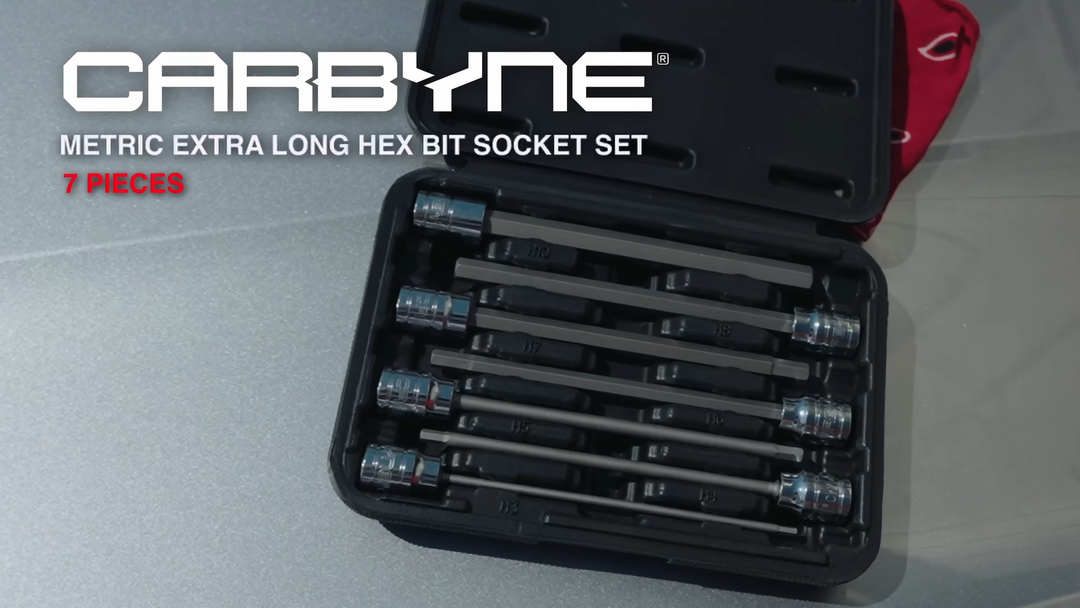 CARBYNE Extra Long Hex Bit Socket Set - 7 Piece, Metric, S2 Steel Bits | 3/8" Drive, 3mm to 10mm