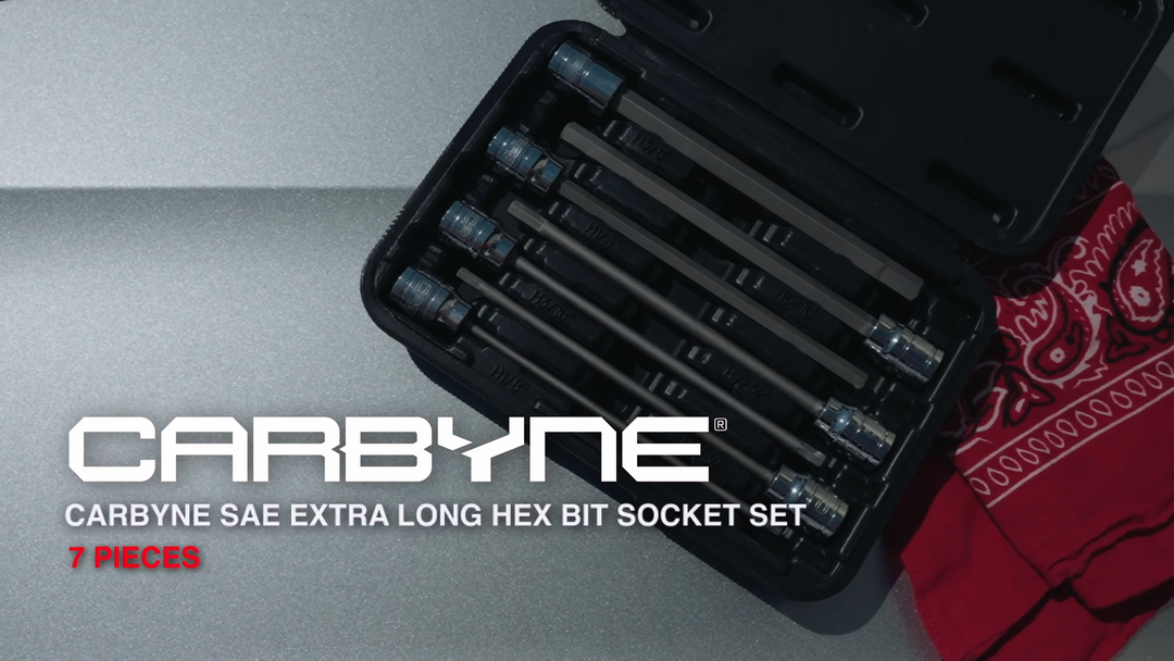 CARBYNE Extra Long Hex Bit Socket Set - 7 Piece, SAE, S2 Steel Bits | 3/8" Drive, 1/8 inch to 3/8 inch