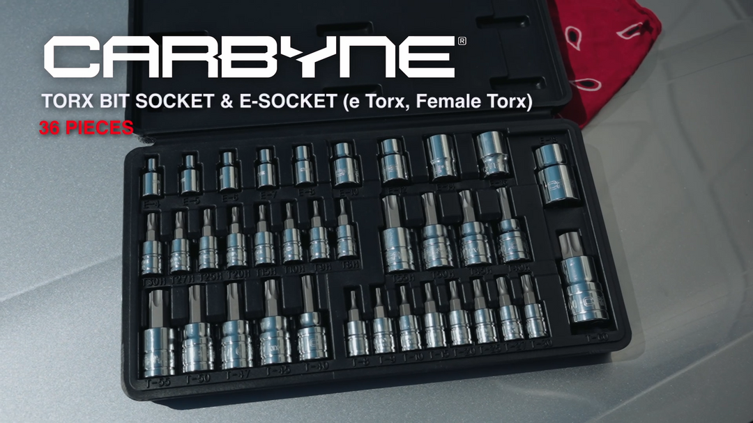 CARBYNE Torx Bit Socket & E-Socket Set - 36 Piece, S2 Steel Bits | 1/4", 3/8" & 1/2" Drive