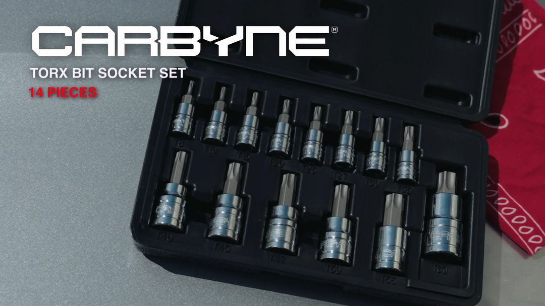 CARBYNE Torx Bit Socket Set - 14 Piece, T-8 to T-60 Sizes, S2 Steel Bits, CRV Sockets | 1/4", 3/8" & 1/2" Drive
