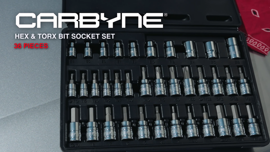 CARBYNE Hex, Torx Bit Socket & E-Torx Socket Set - 36 Piece, S2 Steel | 1/4", 3/8" & 1/2" Drive