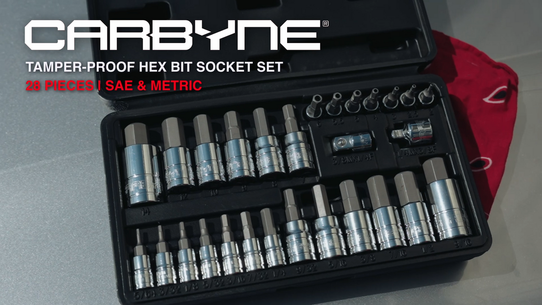 CARBYNE Tamper-Proof Hex Bit Socket Set - 28 Piece, SAE & Metric, S2 Steel | 1/4", 3/8" & 1/2" Drive