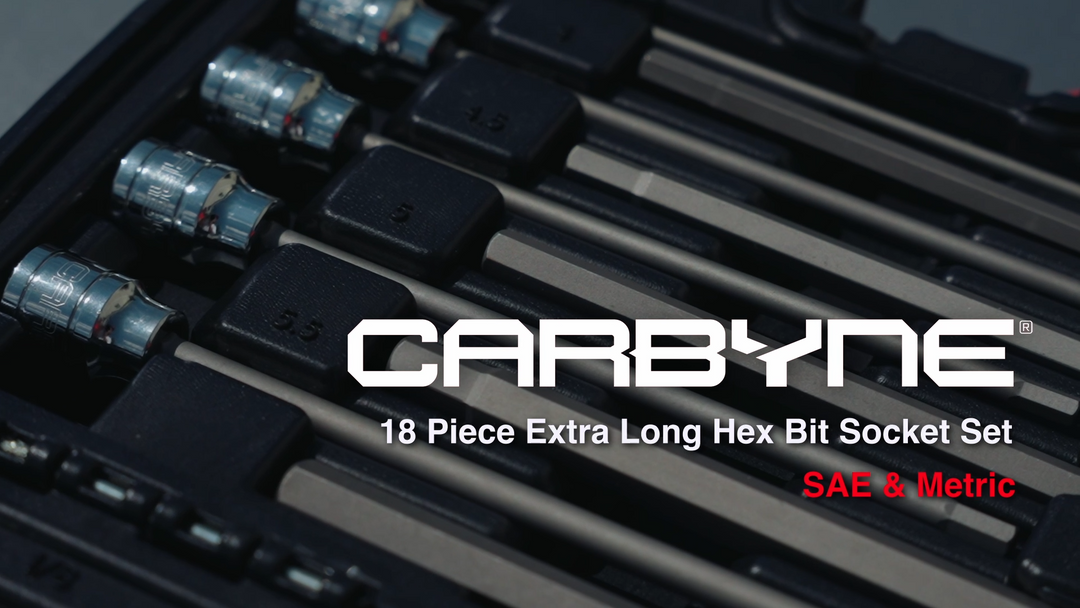 CARBYNE Extra Long Hex Bit Socket Set - 18 Piece, SAE & Metric, S2 Steel Bits | 3/8" Drive, 1/8" to 3/8" & 3mm to 10mm