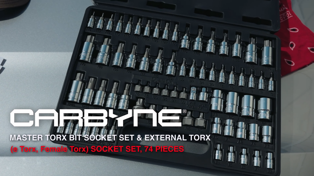 CARBYNE Master Torx Bit Socket Set & Torx External Socket Set, 74 Piece | S2 Steel Bits, CrV Sockets | 1/4-inch, 3/8-inch & 1/2-inch Drive