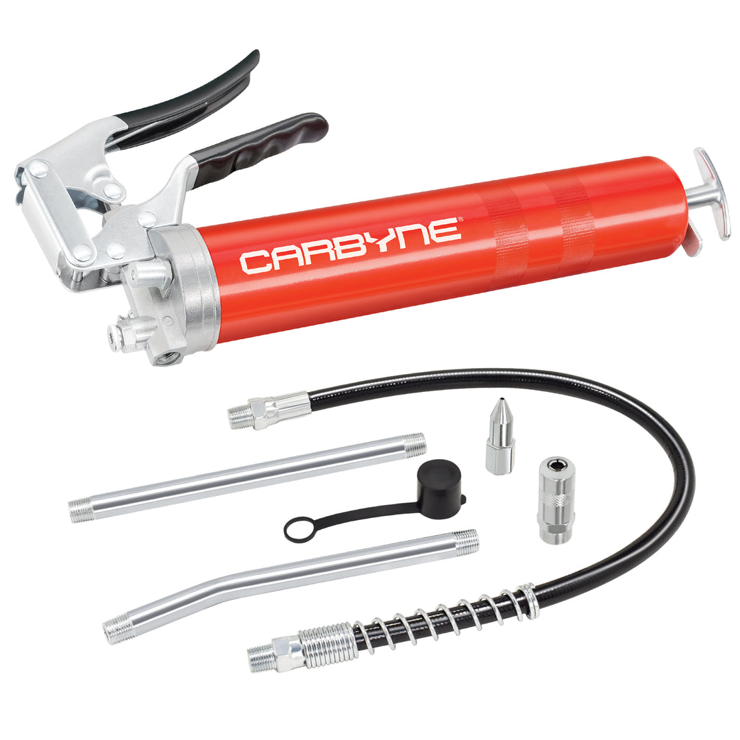 CARBYNE Grease Gun-Pistol Grip, 7500 PSI, Heavy Duty Prof. Quality, HD Steel Barrel. 18" HD Flex Hose, 6" Straight & Angled Tube, 3-Way Loading - Carbyne Tools