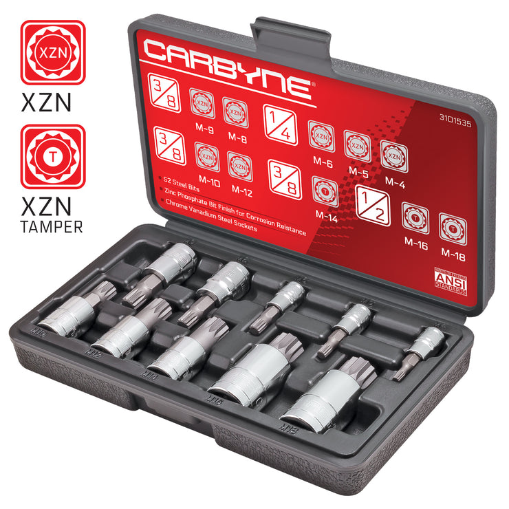 CARBYNE XZN Triple Square Spline Bit Socket Set - 10 Piece, S2 Steel Bits | Metric 4mm - 18mm - Carbyne Tools