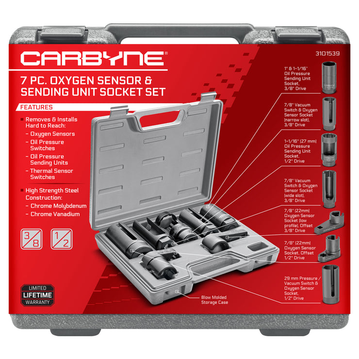 CARBYNE 7 Piece Oxygen Sensor & Sending Unit Socket Set - Carbyne Tools