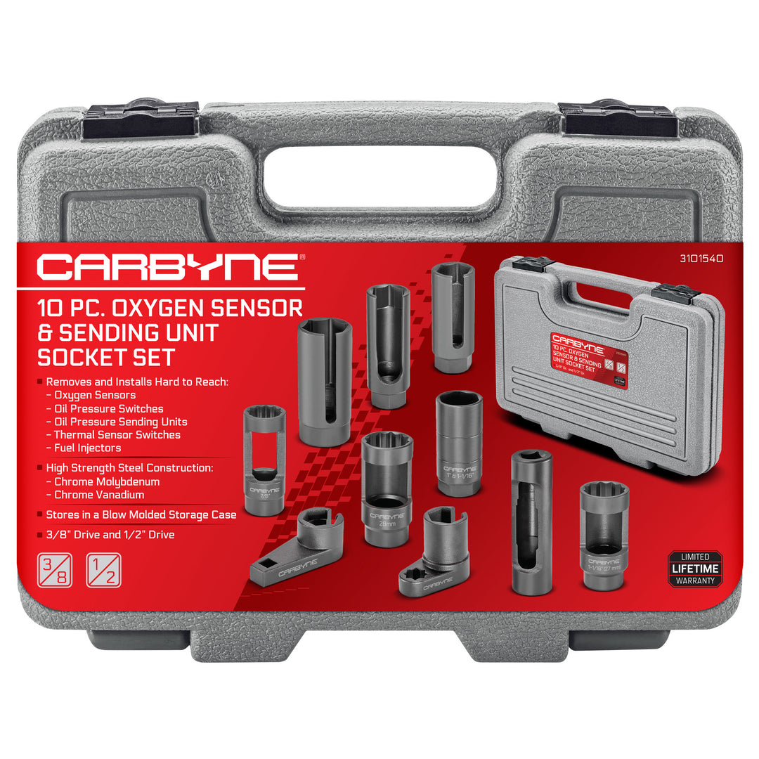 CARBYNE 10 Piece Oxygen Sensor & Sending Unit Socket Set - Carbyne Tools