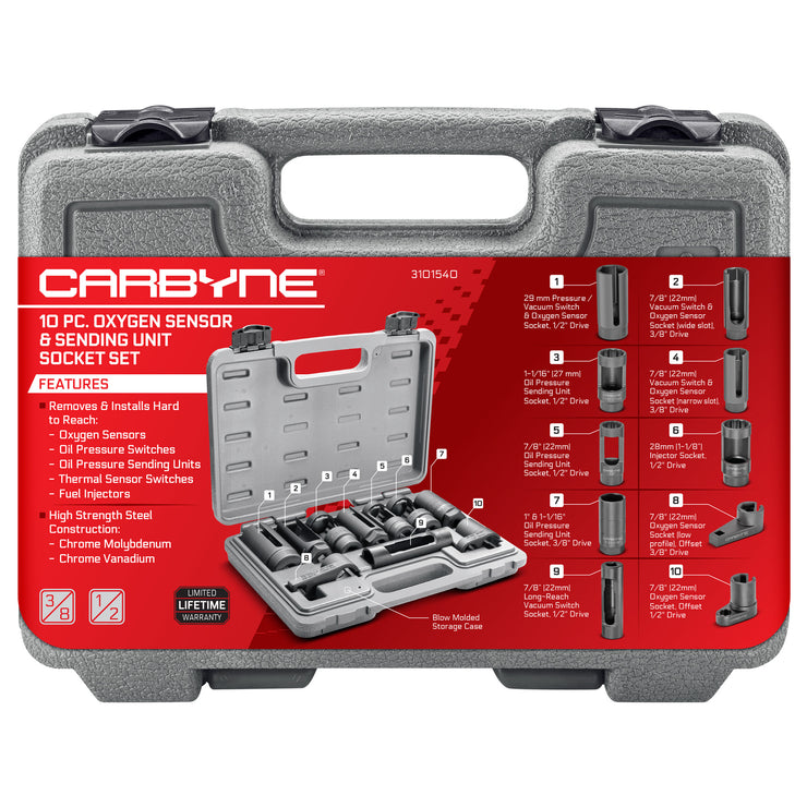 CARBYNE 10 Piece Oxygen Sensor & Sending Unit Socket Set - Carbyne Tools
