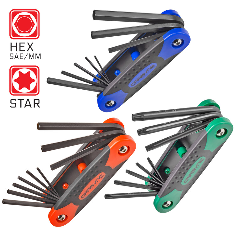 CARBYNE Hex Key & Star Wrench Set - 25 Piece, Folding, Inch/Metric/Star, S2 Steel - Carbyne Tools