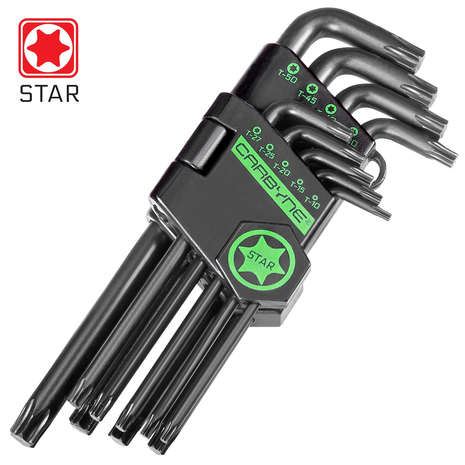 CARBYNE Long Arm Star Wrench Set - 9 Piece, T-10 to T-50 | S2 Steel - Carbyne Tools