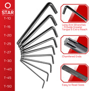 CARBYNE Long Arm Star Wrench Set - 9 Piece, T-10 to T-50 | S2 Steel - Carbyne Tools