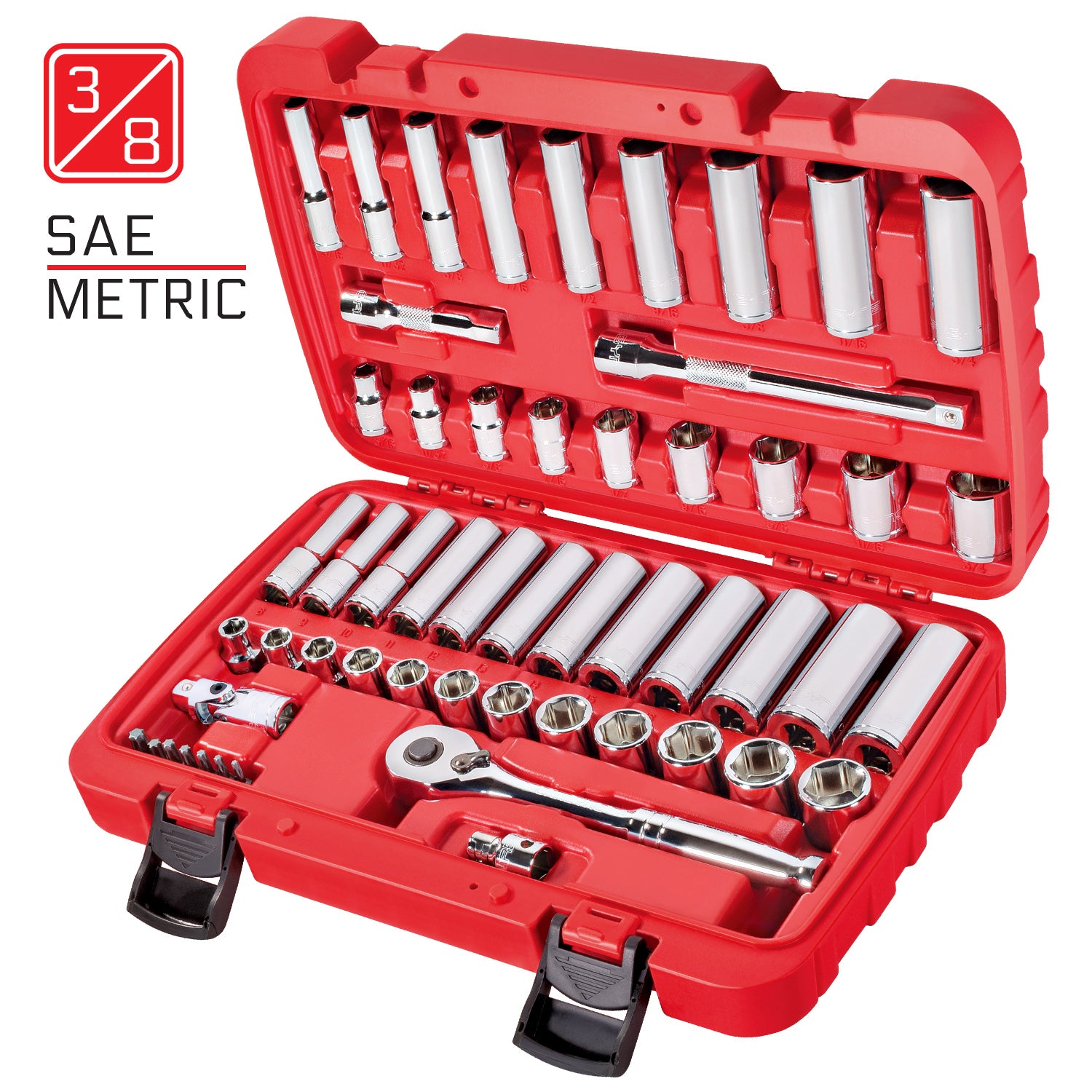 CARBYNE Socket Set - 55 Piece, 3/8" Drive | SAE & Metric, Chrome Vanadium Steel, 6 Point - Carbyne Tools