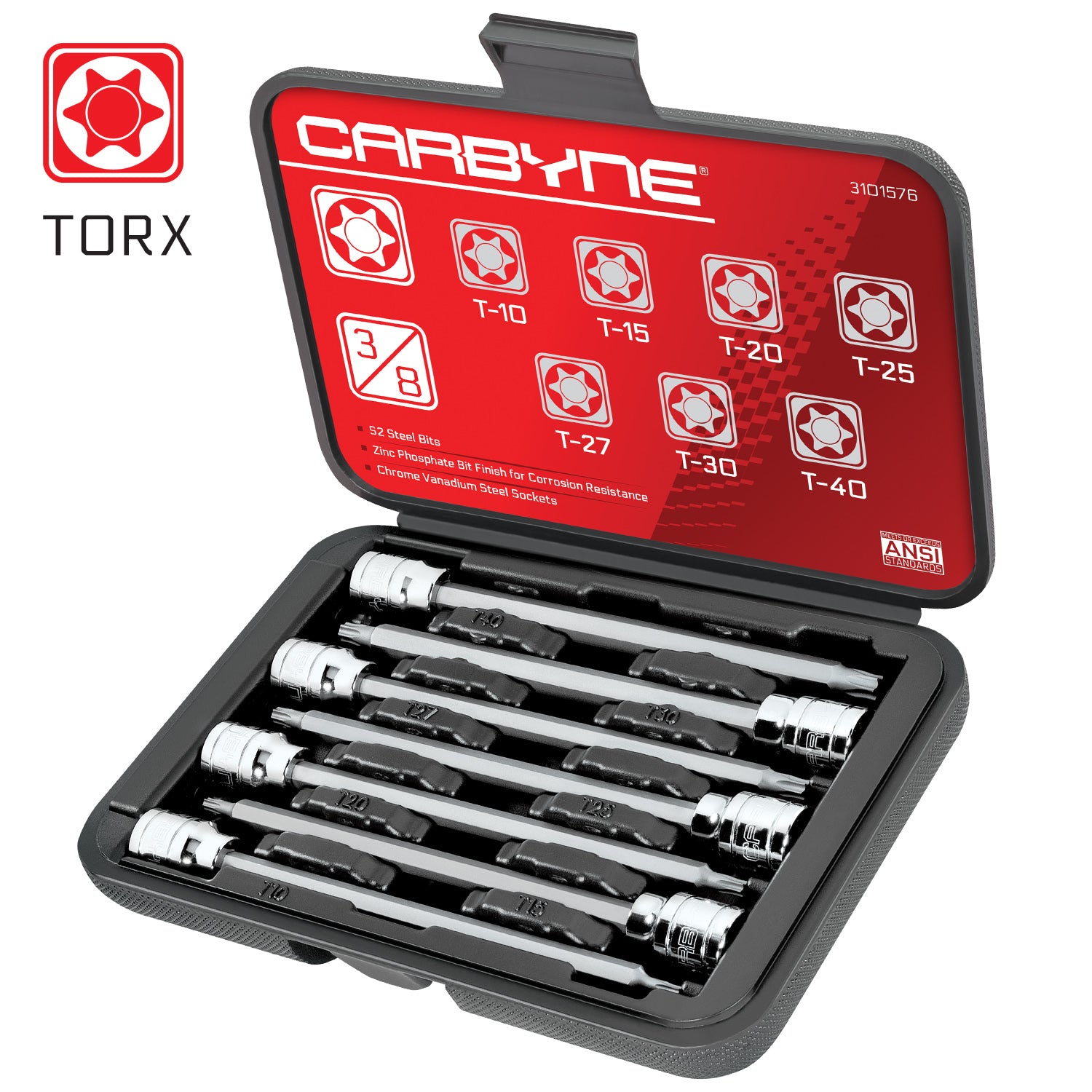 CARBYNE Extra Long Bit Socket Set - 7 Piece, Torx, S2 Steel Bits | 3/8" Drive, T-10 to T-40 - Carbyne Tools