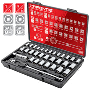 CARBYNE 34 Piece Socket Set | SAE & Metric, Chrome Vanadium Steel, 6 & 12 Point - Carbyne Tools