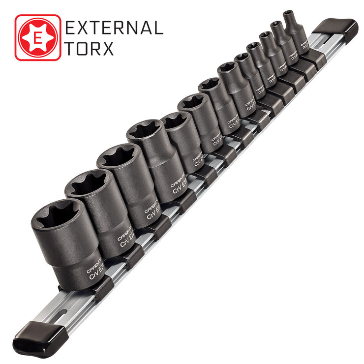 CARBYNE 13 Pc. External Torx Socket Set, E4 to E24 | Chrome Vanadium Steel, 1/4-inch, 3/8-inch & 1/2-inch Drive - Carbyne Tools