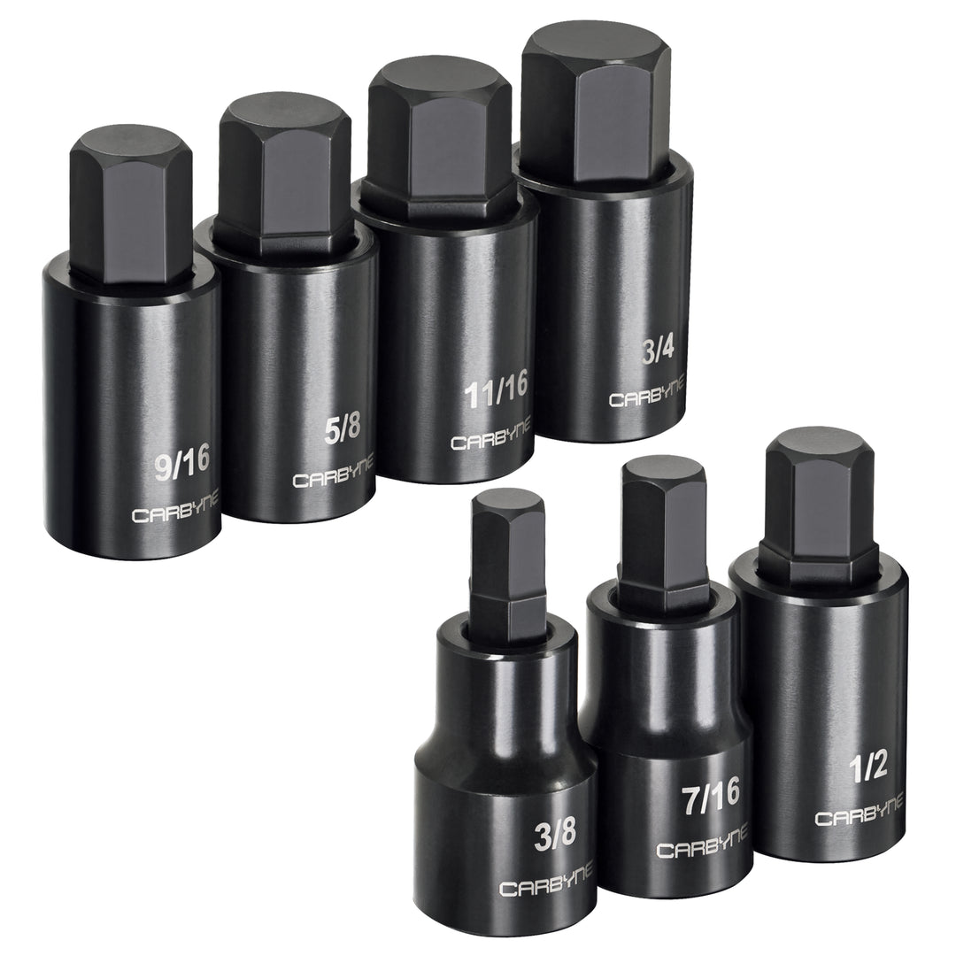 CARBYNE 7 Pc. Hex Bit Impact Socket Set - SAE, S2 Steel Bits | 1/2" Drive, 3/8 to 3/4" Hex - Carbyne Tools