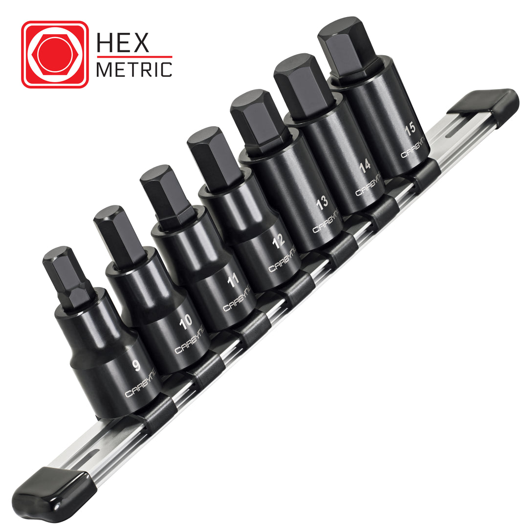 CARBYNE 7 Pc. Hex Bit Impact Socket Set – Metric, S2 Steel Bits | 1/2" Drive, 9mm to 15mm Hex - Carbyne Tools