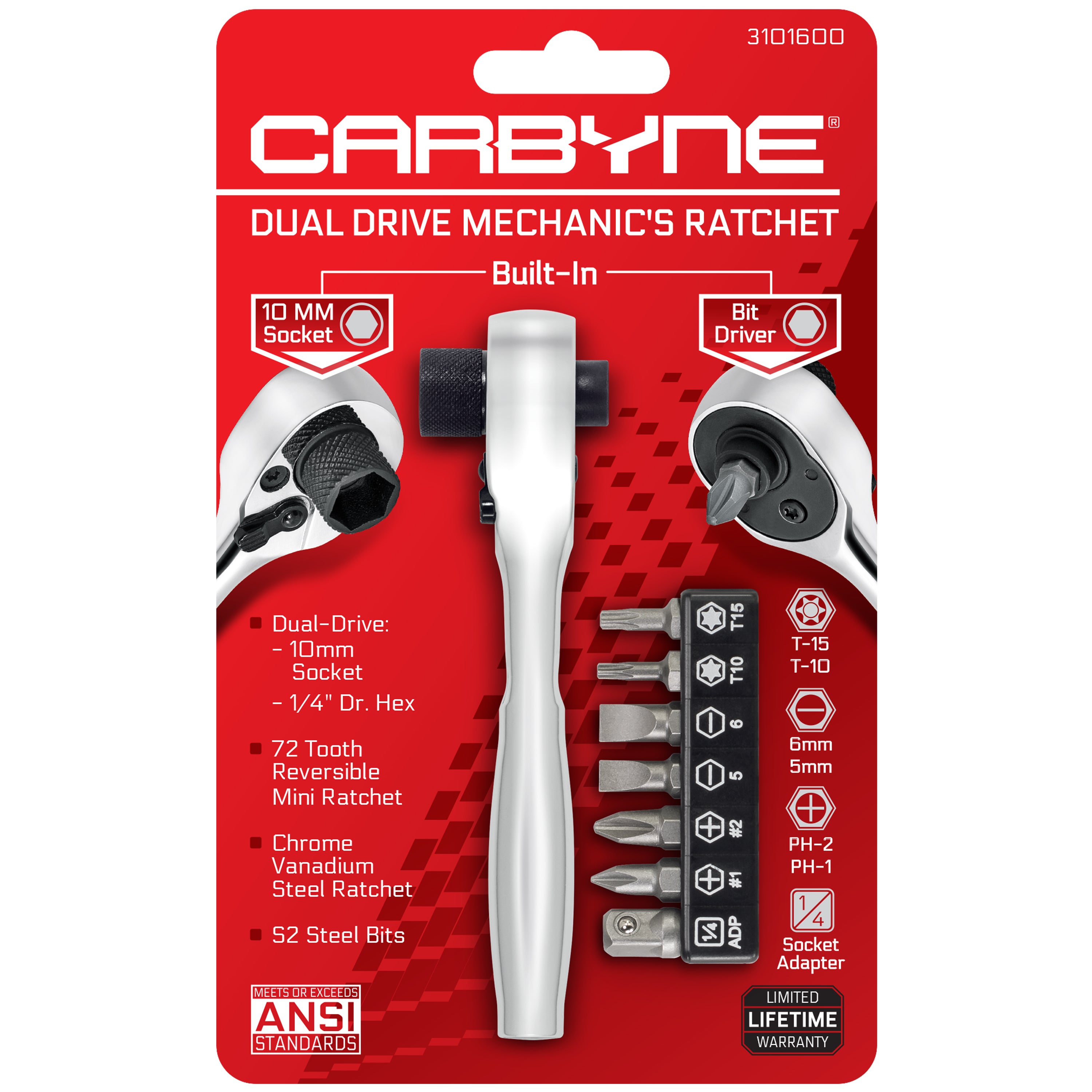 CARBYNE Dual Drive Mechanic's Ratchet with Built-In 10mm Socket and Bit Driver - Carbyne Tools