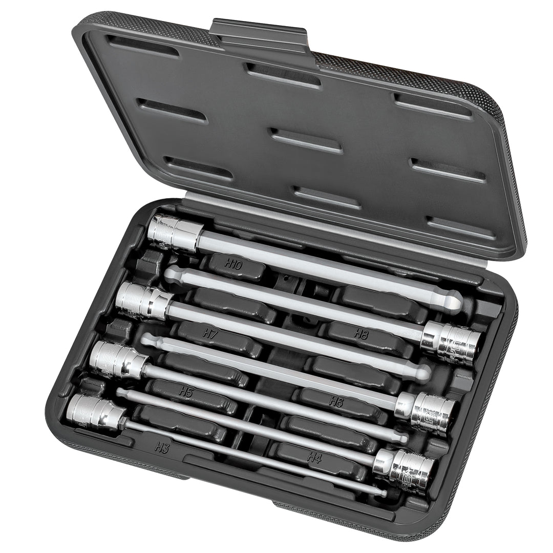 CARBYNE 7 Piece Extra Long Ball End Hex Bit Socket Set - Metric, S2 Steel Bits | 3/8" Drive, 3mm to 10mm - Carbyne Tools