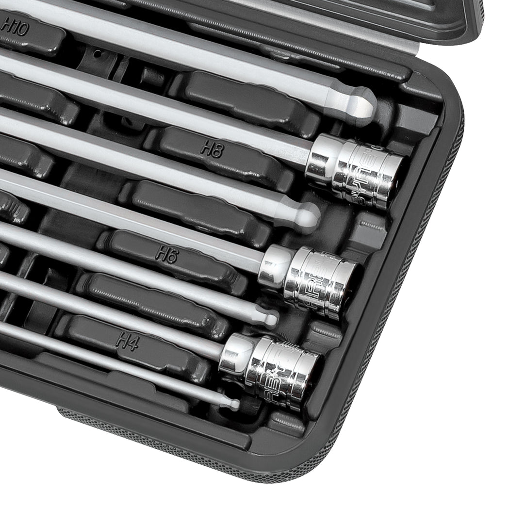 CARBYNE 7 Piece Extra Long Ball End Hex Bit Socket Set - Metric, S2 Steel Bits | 3/8" Drive, 3mm to 10mm - Carbyne Tools