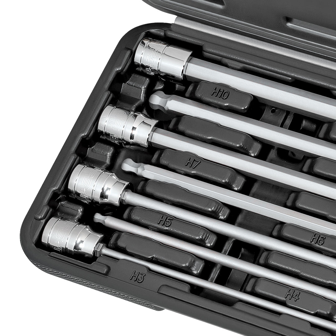 CARBYNE 7 Piece Extra Long Ball End Hex Bit Socket Set - Metric, S2 Steel Bits | 3/8" Drive, 3mm to 10mm - Carbyne Tools