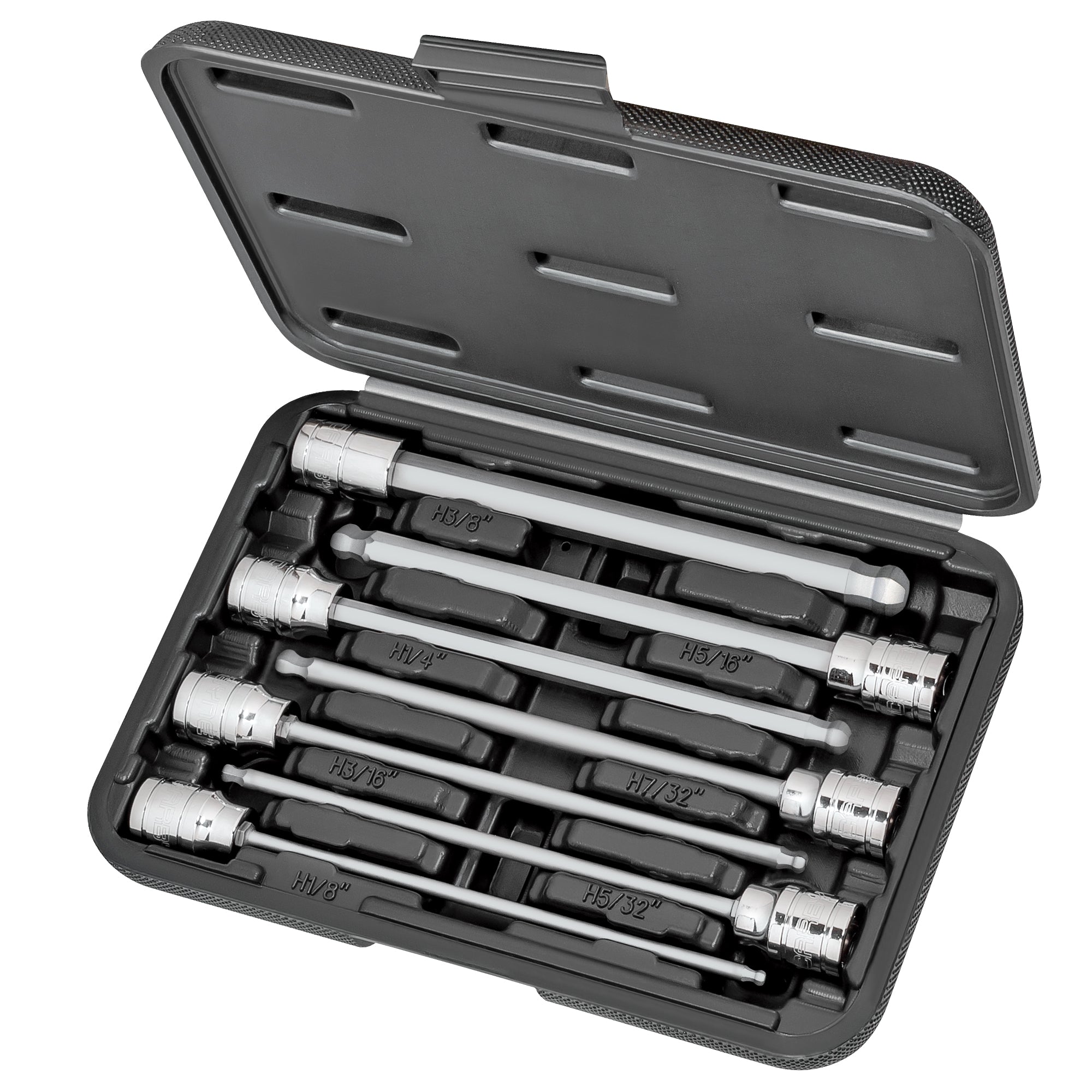 CARBYNE 7 Piece Extra Long Ball End Hex Bit Socket Set - SAE, S2 Steel Bits | 3/8" Drive, 1/8 inch to 3/8 inch - Carbyne Tools