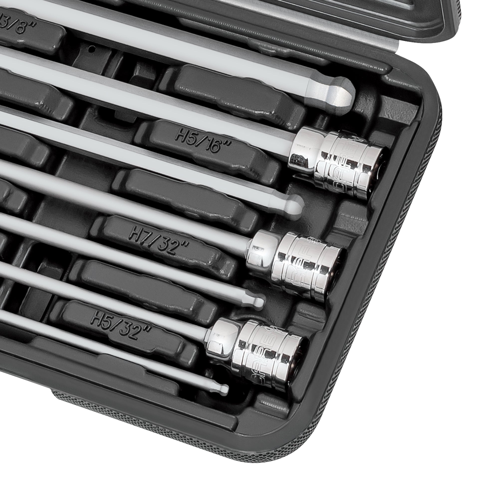 CARBYNE 7 Piece Extra Long Ball End Hex Bit Socket Set - SAE, S2 Steel Bits | 3/8" Drive, 1/8 inch to 3/8 inch - Carbyne Tools