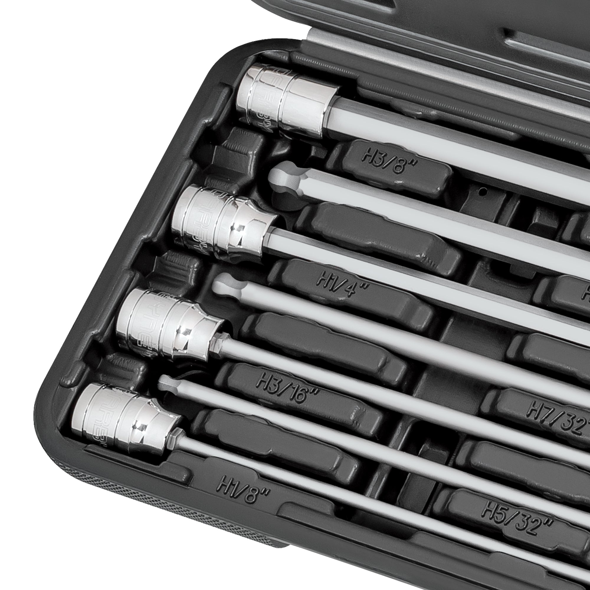 CARBYNE 7 Piece Extra Long Ball End Hex Bit Socket Set - SAE, S2 Steel Bits | 3/8" Drive, 1/8 inch to 3/8 inch - Carbyne Tools