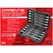 CARBYNE Extra Long Ball End Hex Bit Socket Set - 18 Piece - SAE & Metric, S2 Steel Bits | 3/8" Drive, 1/8" to 3/8" & 3mm to 10mm - Carbyne Tools
