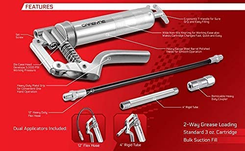 ValueMax Mini Pistol Grip Grease Gun Kit - 3000 PSI, Flexible, For Automotive & Marine (V114001AE)