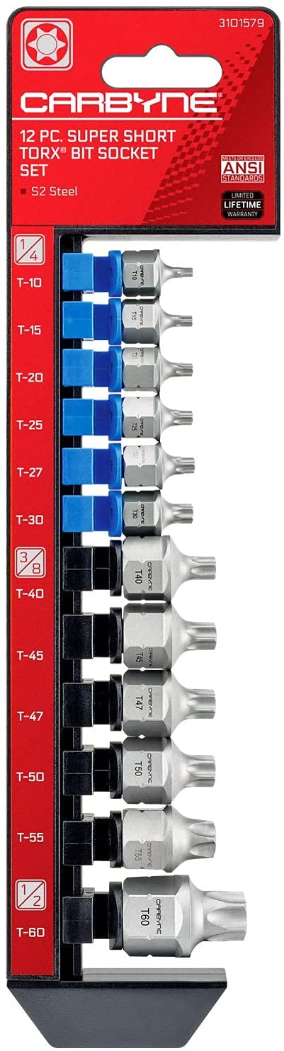 CARBYNE Super Short Torx Bit Socket Set - 12 Piece , T-10 to T-60 | S2 Steel - Carbyne Tools